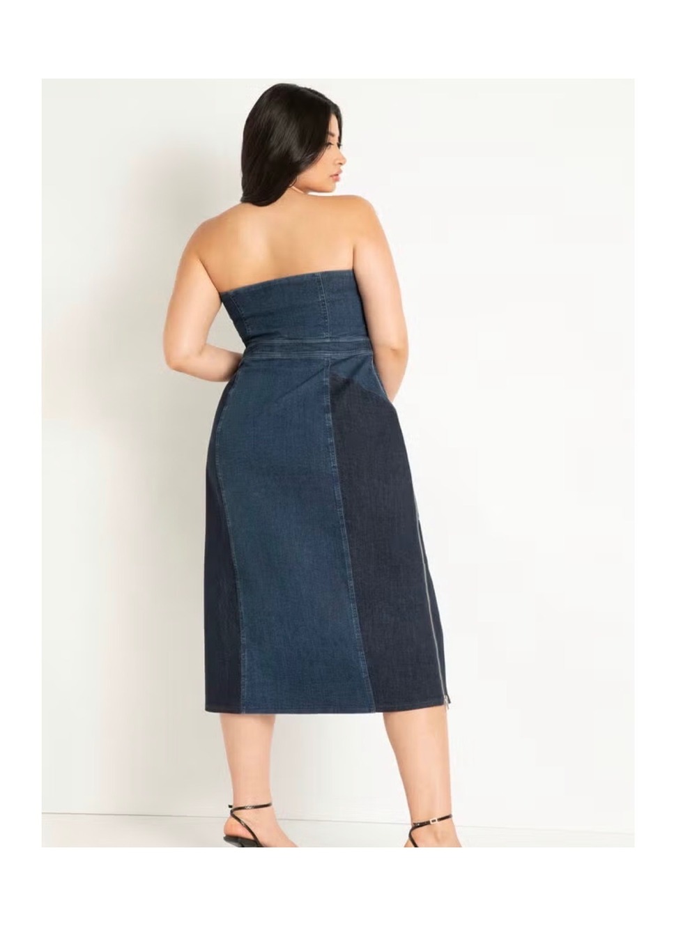 Eloquii Strapless Colorblock Denim Midi Dress Size 22 - Picture 2 of 6